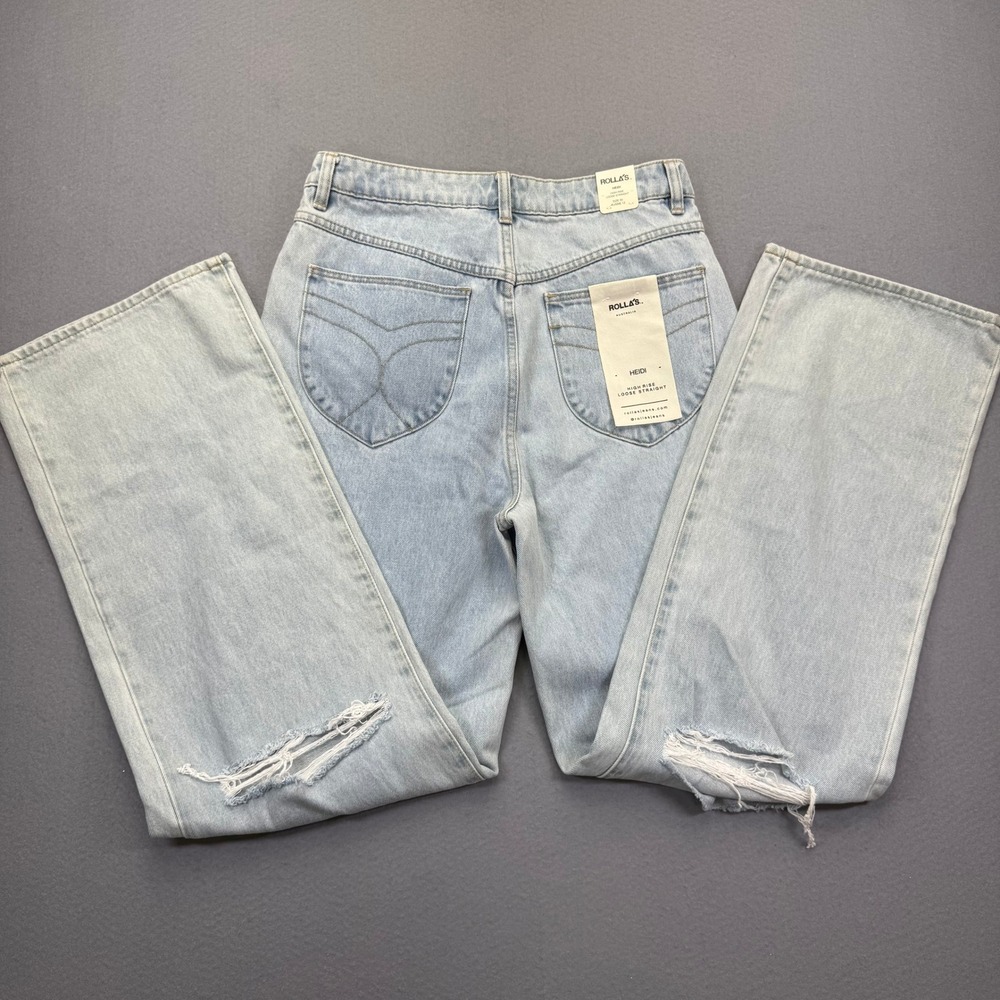 Rolla's Heidi High Rise Loose Straight Distressed Jeans Light Wash Size 30 NWT